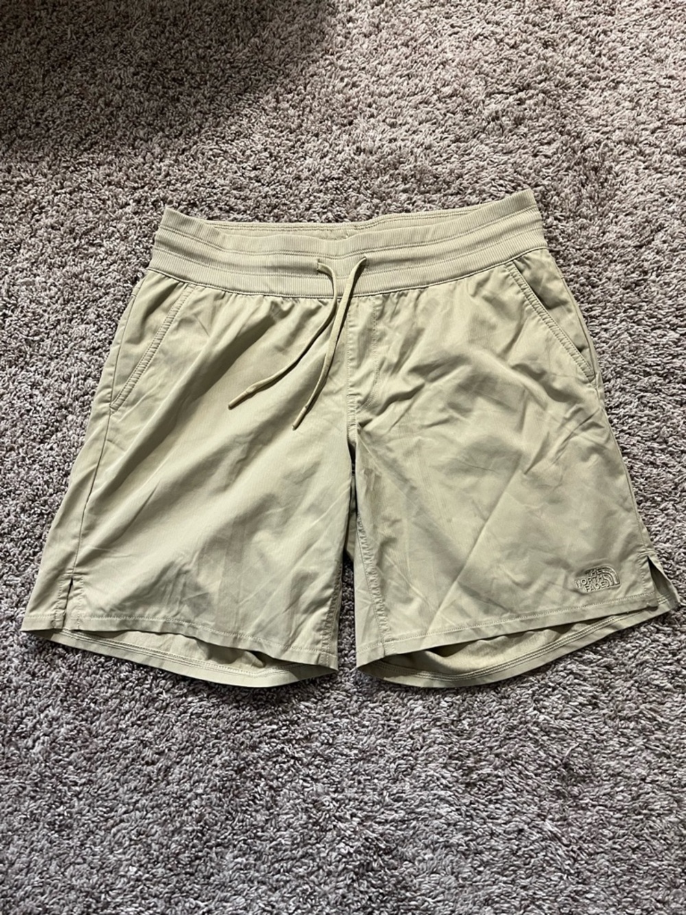 Women’s The North Face Mid Length Running Shorts Khaki colored lightweight